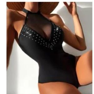 Black rhinestone one piece